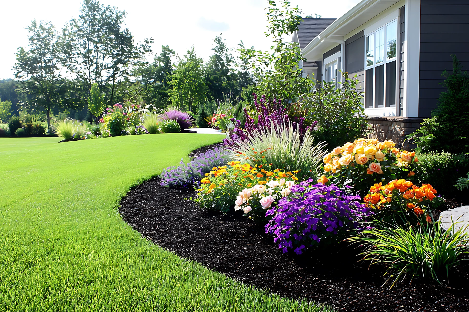 curved garden bed mulch landscaping